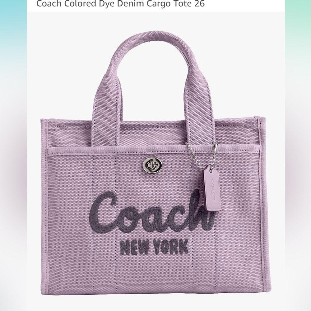 Coach Colored Dye Denim Cargo Tote 26 Soft Purple